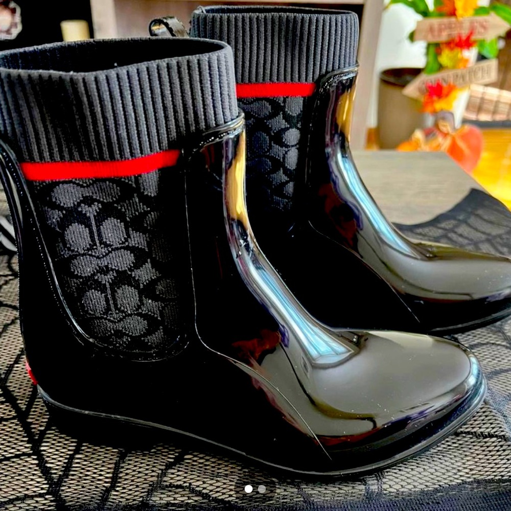 Never used, black coach rain boots size 7